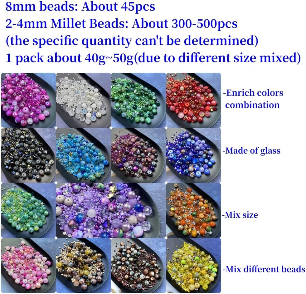 Assorted Glass Resin Beads Multi Size Colors Smooth Cracked Gravel Millet Spacer Beads for Bracelets Necklace Earring DIY Jewelry Making Craft(Light Purple Series)