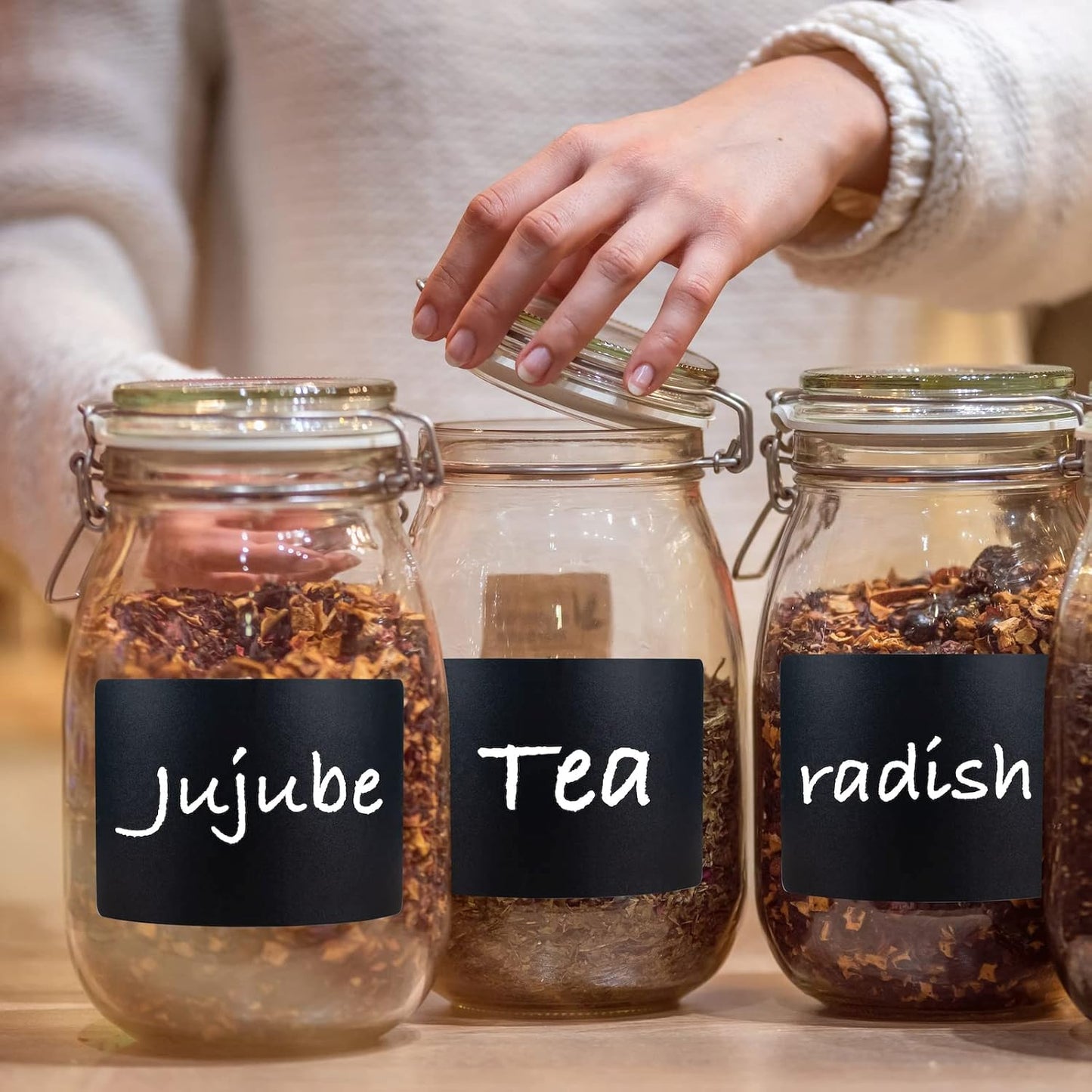 ONUPGO Chalkboard Pantry Labels, Large Chalkboard Labels Stickers for Big Bins Boxes, Food Label Sticker, Waterproof Kitchen Pantry Names Labels Containers Jar Labels