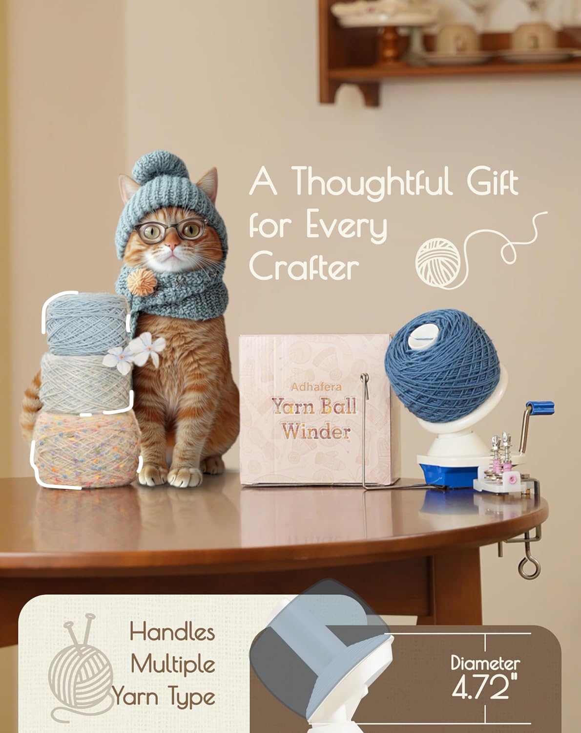 Adhafera Yarn Winder with Guide, Yarn Ball Winder for Crocheting, The Helper for Knitting Enthusiast