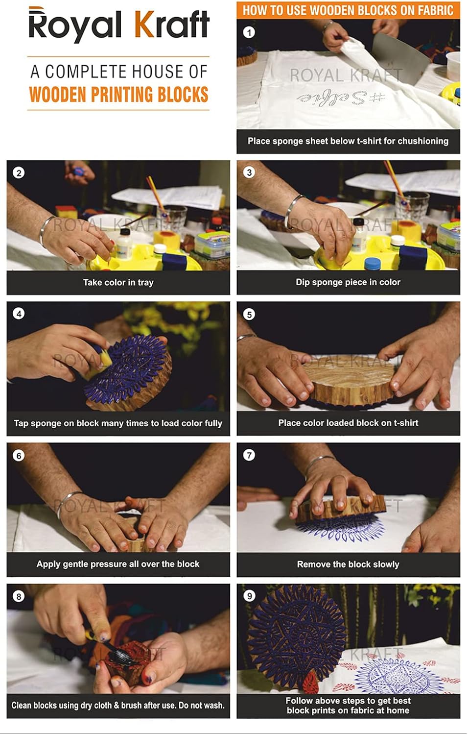 Royal Kraft Border Wooden Printing Stamps (Set of 10) - DIY Henna Fabric Textile Paper Clay Pottery Blocks Htag2177