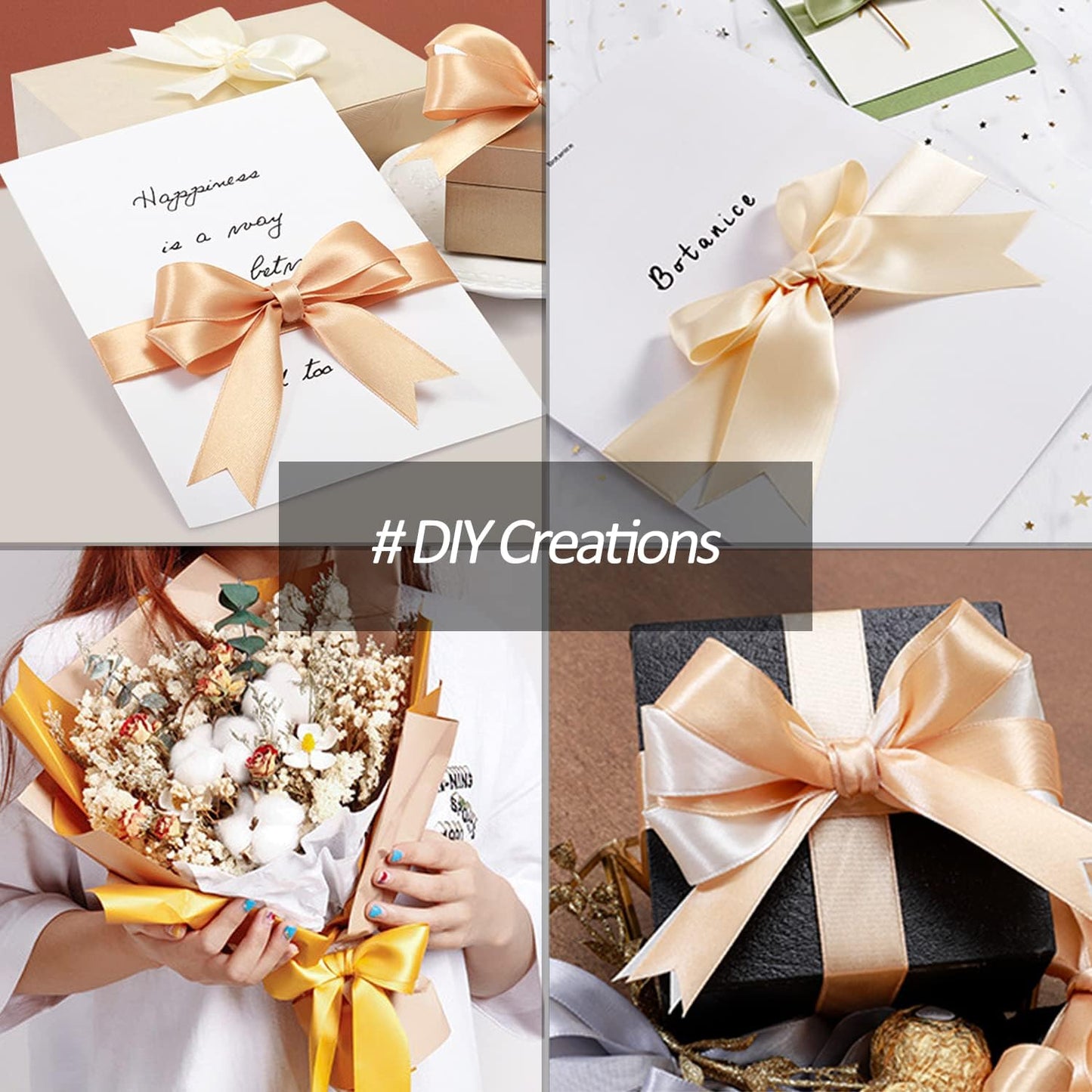 5/8" Wide x 100 Yards Single Face Polyester Satin Ribbon, Satin Ribbon for Crafts, Gift, Hair Bows, Wedding Party Decoration, Bow Making & Other Projects (Champagne Gold)