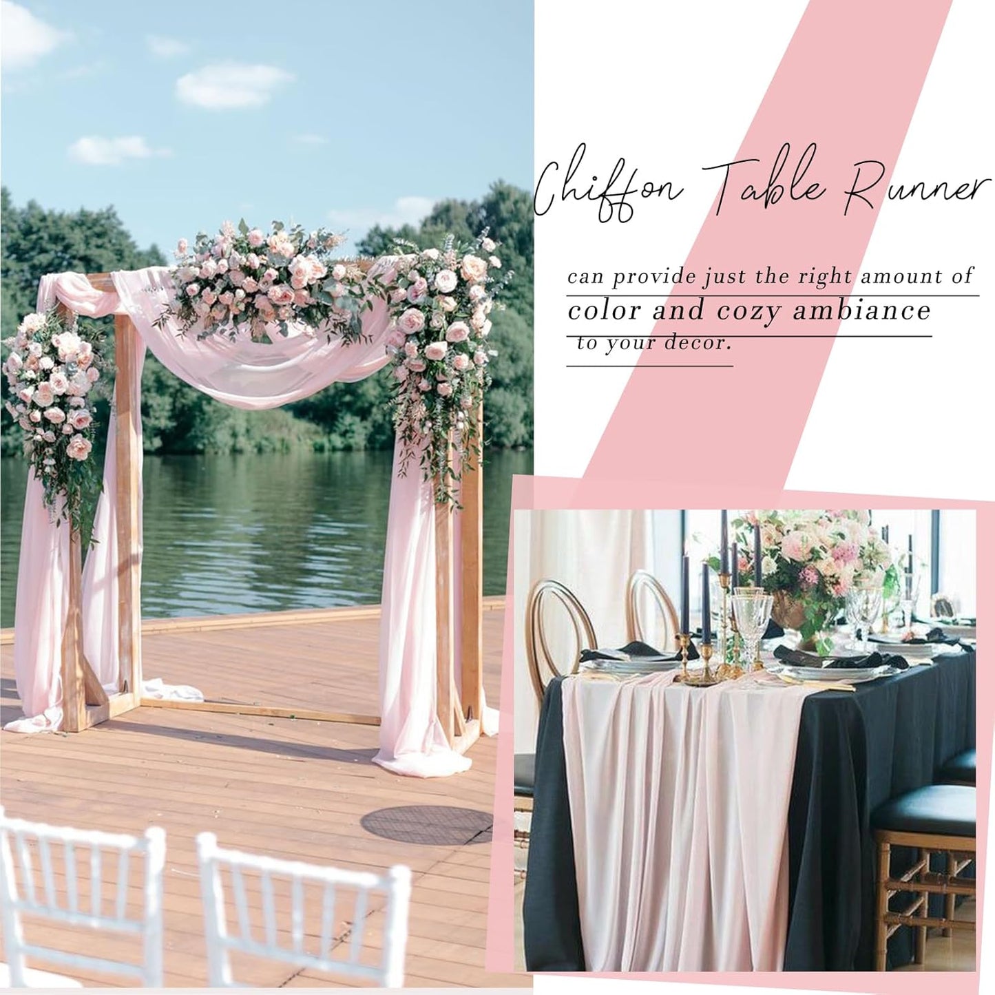 10ft Blushing Pink Chiffon Table Runner 30 x 120 Inches Romantic Sheer Table Decorations Long Tulle Runner for Wedding Bridal Shower Party Supplies Decor