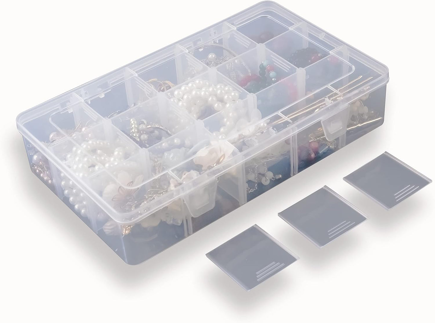 2 Pack Plastic Small Crafts Storage Boxes with Adjustable Dividers (15 Grid)