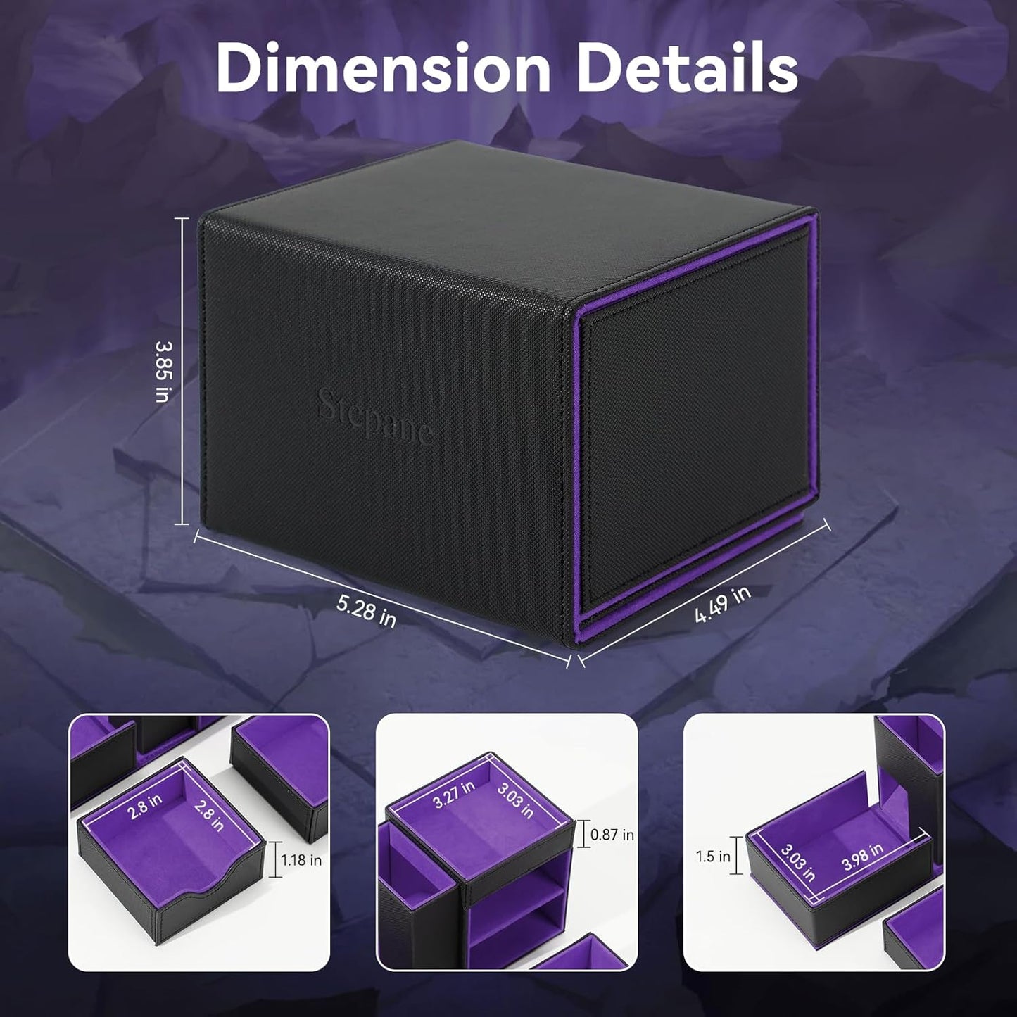 Leather Dice Tray & Tower Storage Box, 3 in 1 Dice Holder Case (Rolling Tray, Tower, Storage Drawers), Magnetic Closure DND Accessories Gifts for RPG MTG, Black/Violet