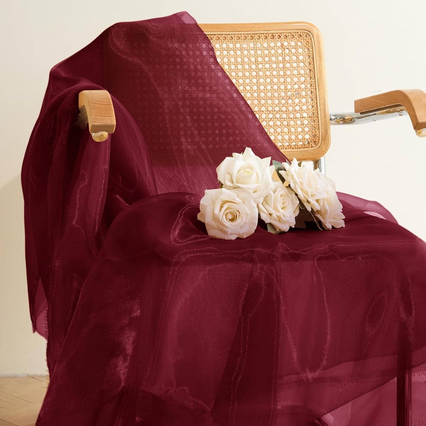 P Pothuiny Sheer Organza Fabric by The Yard, 3 Yards x 60 Inch Wide Bridal Burgundy Organza Tulle Fabric Roll Shiny Gauze Fashion Dress Sewing Craft for Wedding Party Decorations Backdrop