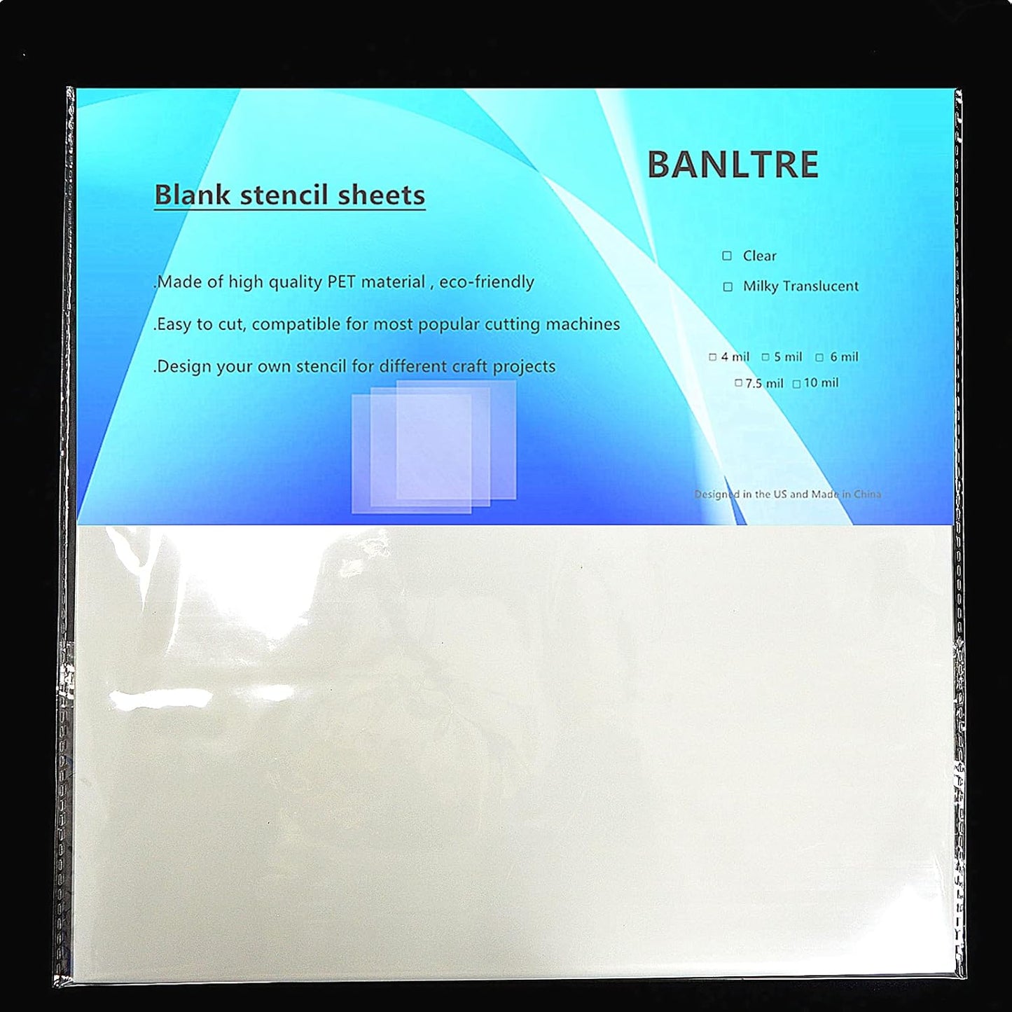 BANLTRE 10 Sheets 10 mil Mylar Sheet 12 x 12 inch Milky Translucent PET Blank Stencil Making Sheet for Machines, Laser Cutting, Cut Tool Template Material (10 mil)