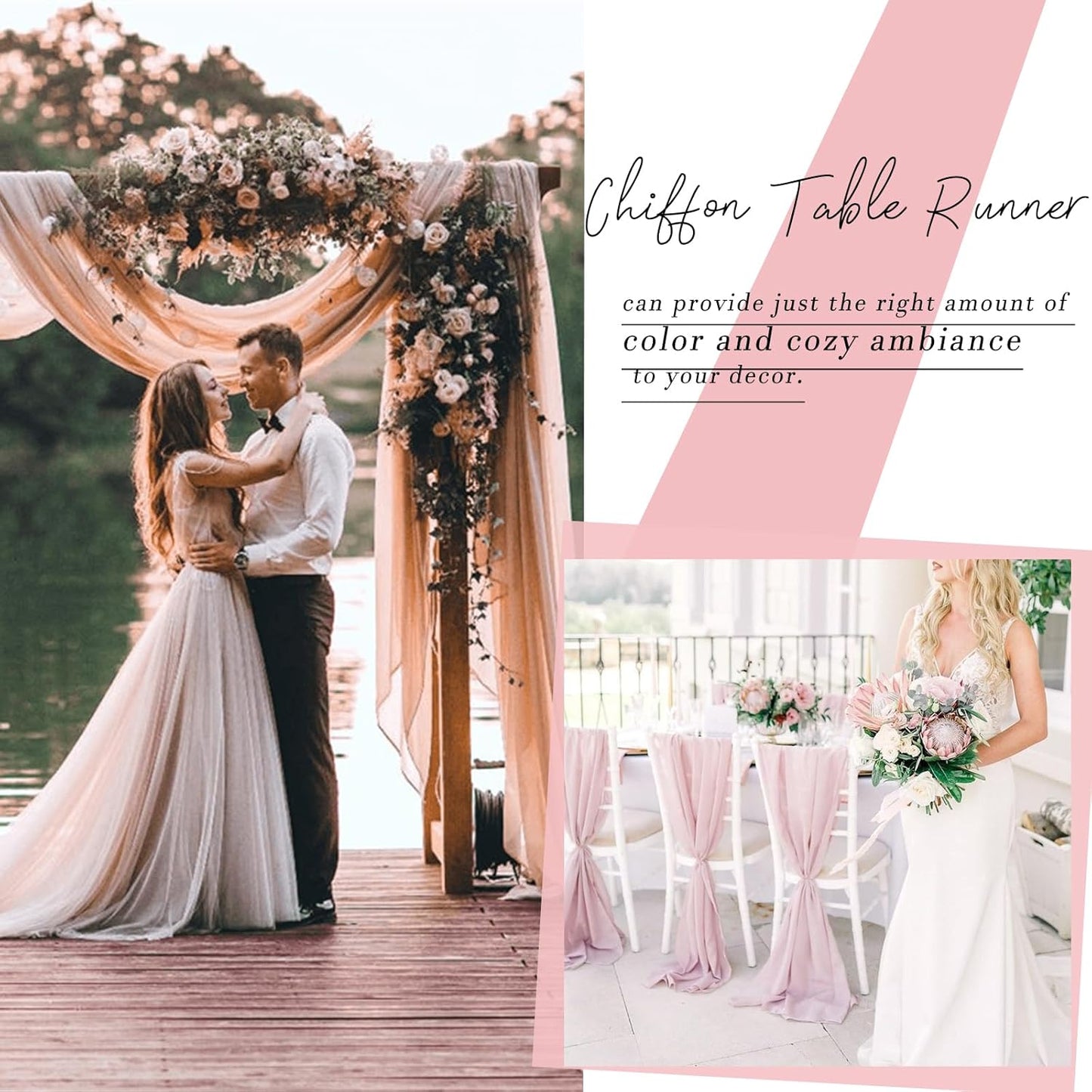 10ft Dusty Rose Chiffon Table Runner 30 x 120 Inches Sheer Romantic Table Runner for Boho Wedding Birthday Party Bridal Baby Shower Decoration