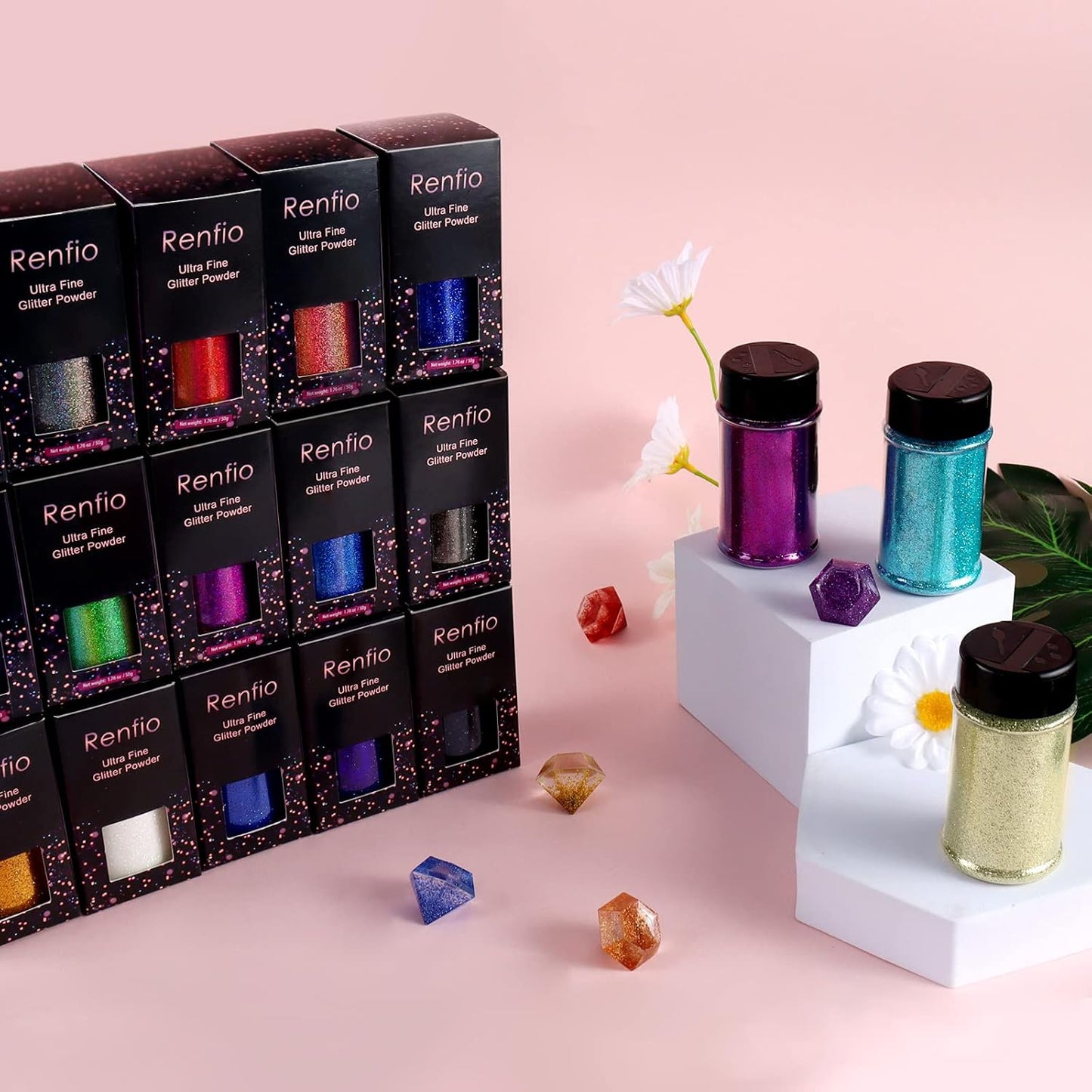 Renfio Ultra Fine Glitter Powder Metallic Resin Glitter 2.11 Oz (60g) PET Flakes Crafts Sequins 1/128" 0.008" 0.2mm Epoxy Chips Flakes for Tumblers Slime Decoration - Enamel Blue