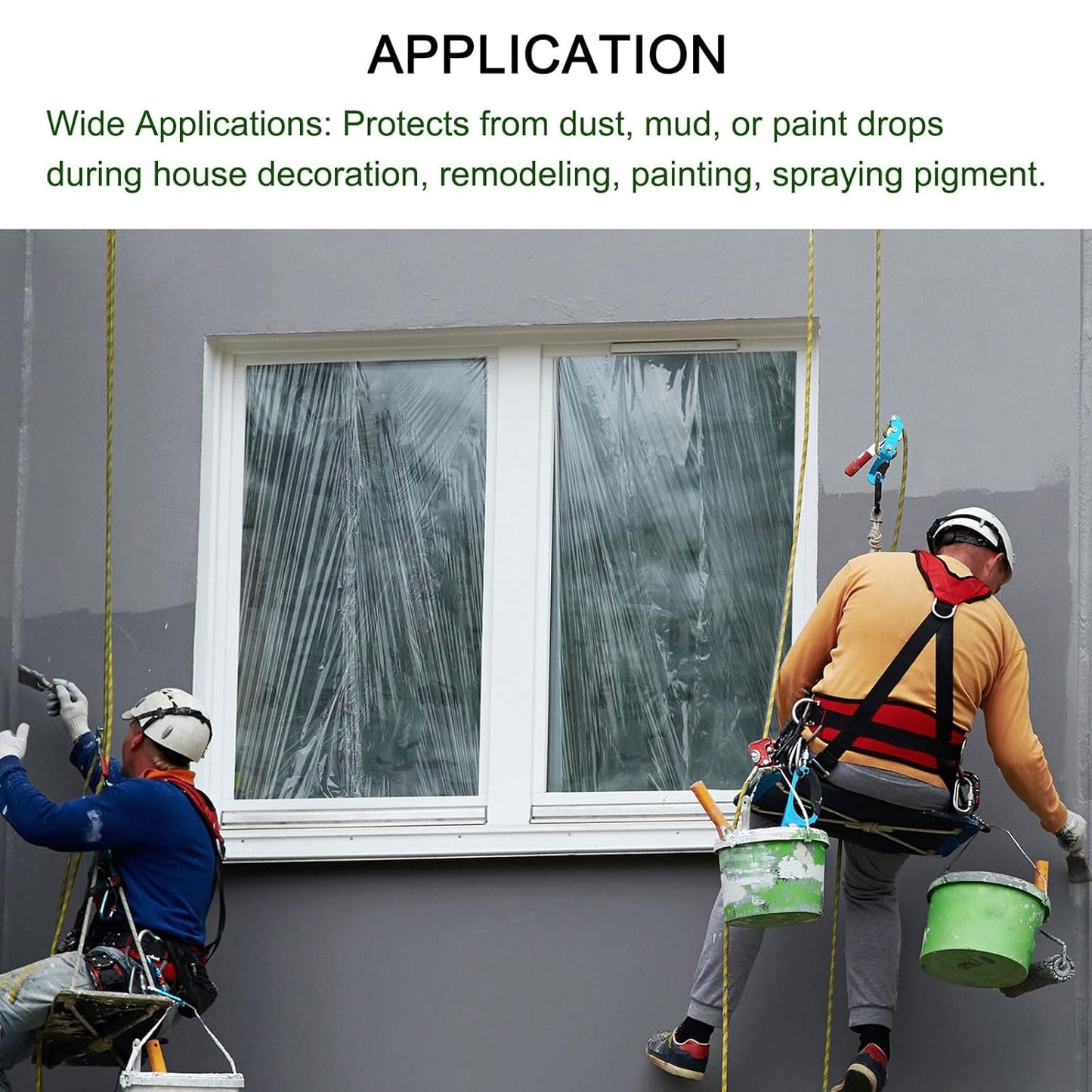 uxcell Pre-Taped Masking Film, 7.9ft x 82ft Plastic Paint Drop Cloth with Medium-Tack Painters Tape for Painting Spraying Protection Blue Film 6Pcs