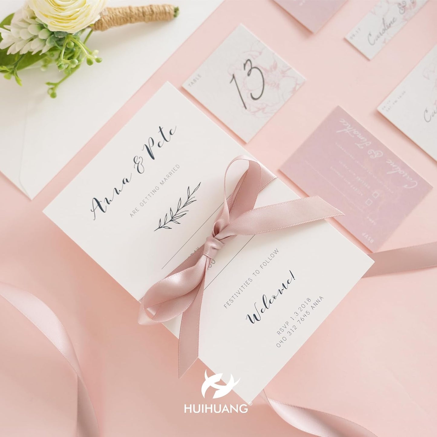 HUIHUANG Dusty Rose Rose Satin Ribbon 1/2 inch X 50 Yards Continuous, Dusty Pink Double-Faced Satin Ribbon for Gift Wrapping, Bows, DIY Crafts, Flower Bouquet, Wedding Bridal Shower Decor