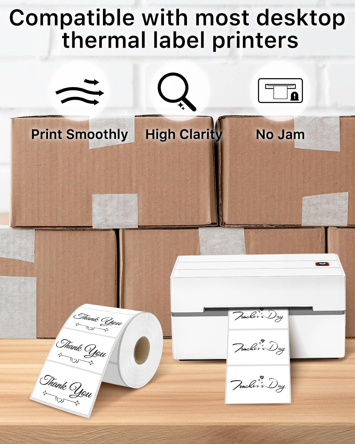 iEager 3" x 2" Thermal Labels, Rectangle Thermal Printer Stickers, Self-Adhesive Durable Sticker with Perforation Line, 500 Labels/Roll, White