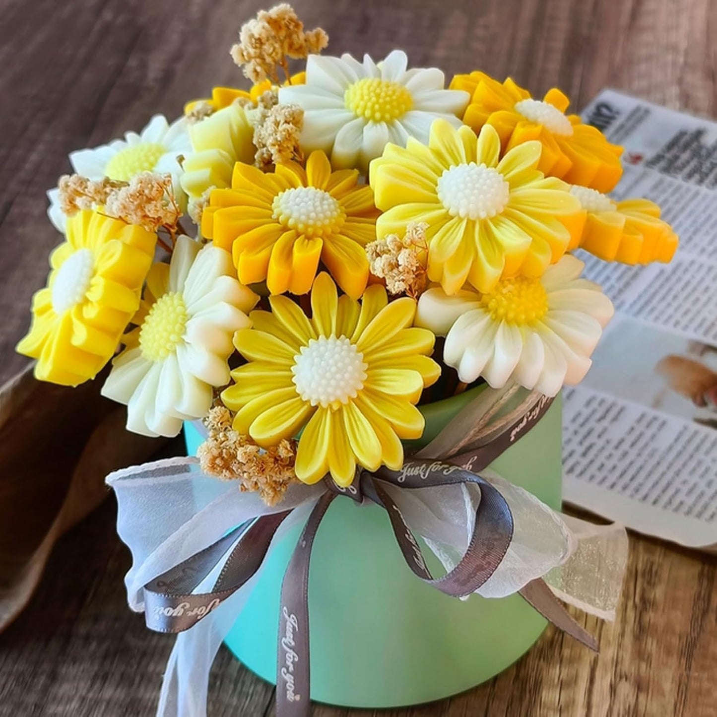 4 Pcs Daisy Flower Silicone Molds for Candles, 3D Flower Fondant Chocolate Cake Cupcake Topper Decoration Mold, Unique Resin Candle Molds DIY Soap Mold