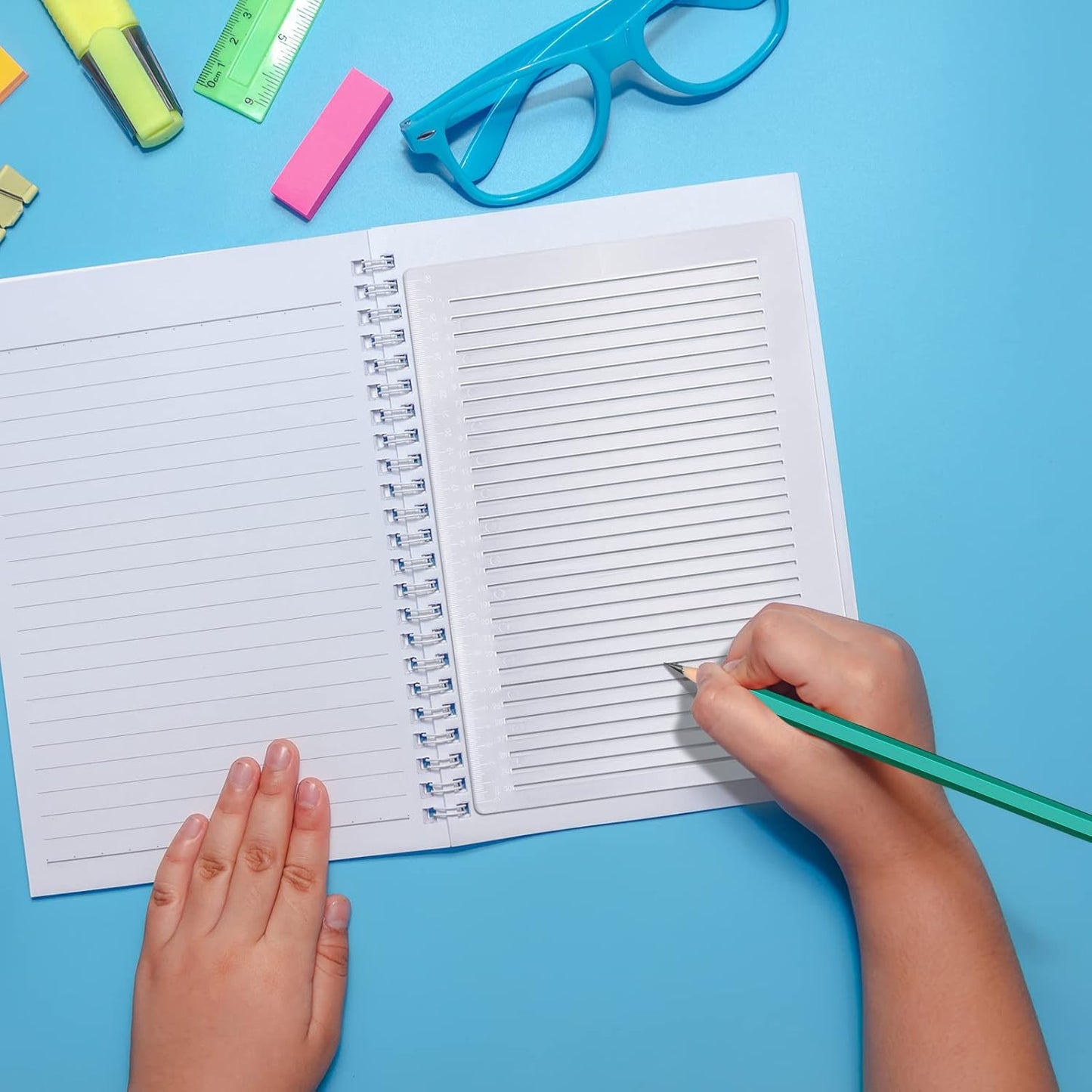 2 Packs Plastic Straight Line Stencil Template for Journaling Spacing Line Lettering Guide 11 Inch Scale Writing Ruler Envelope Addressing Template with Bamboo Stick and 2B Pencil for Paper Card Aids