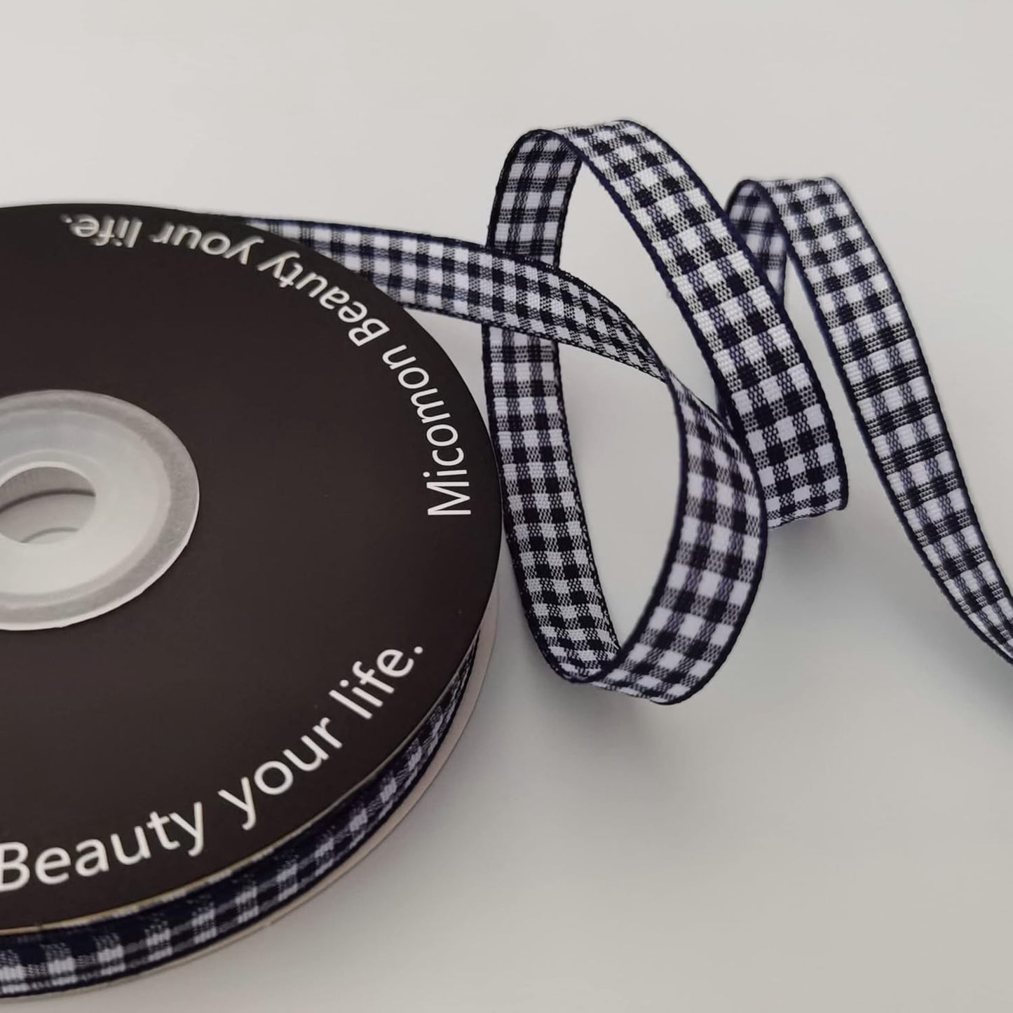 Blue Gingham Woven Edge Ribbon 25 Yards Per Spool,Dark Blue Checked Crafts 3/8 Inch Wide (3/8", Navy)