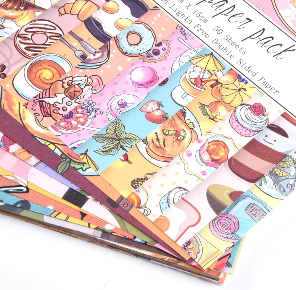 Origami Paper Kit 50 Sheets 70GSM 6 Inch Square Double Sided Color 50 Vivid Japanese Washi Chiyo Colors for Hand Crafts Origami Paper Arts Creativity.Dessert