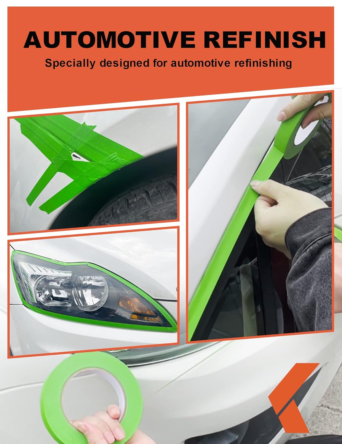 Painters Tape for Car Paint Green No Residue Automotive Masking Tape for Automotive Paint - Heat Resistant for Paint Booth, 1.41 Inches x 60 Yards, 9 Rolls