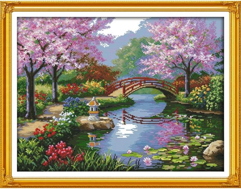 Stitchmelody Stamped Cross Stitch Kits,11CT Printed Pattern Embroidery Set, Needlework Kit DMC Threads (14CT Stamped/Pre-Printed kit,The Beautiful Park)