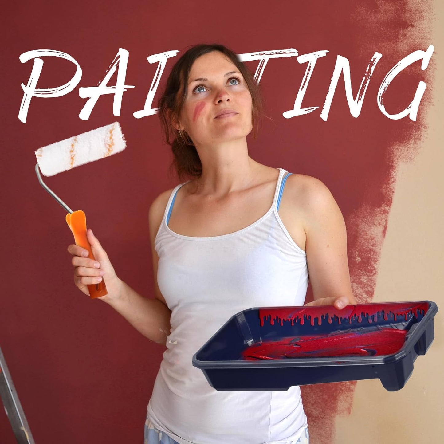 Qilery 32 Pcs Paint Roller Tray Kit 4 Inch Small Paint Roller Includes 20 Pcs Disposable Liners and Tray, 10 Piece Covers Replacement, Frame with Handle for Home Wall Furniture Craft Work Supplies