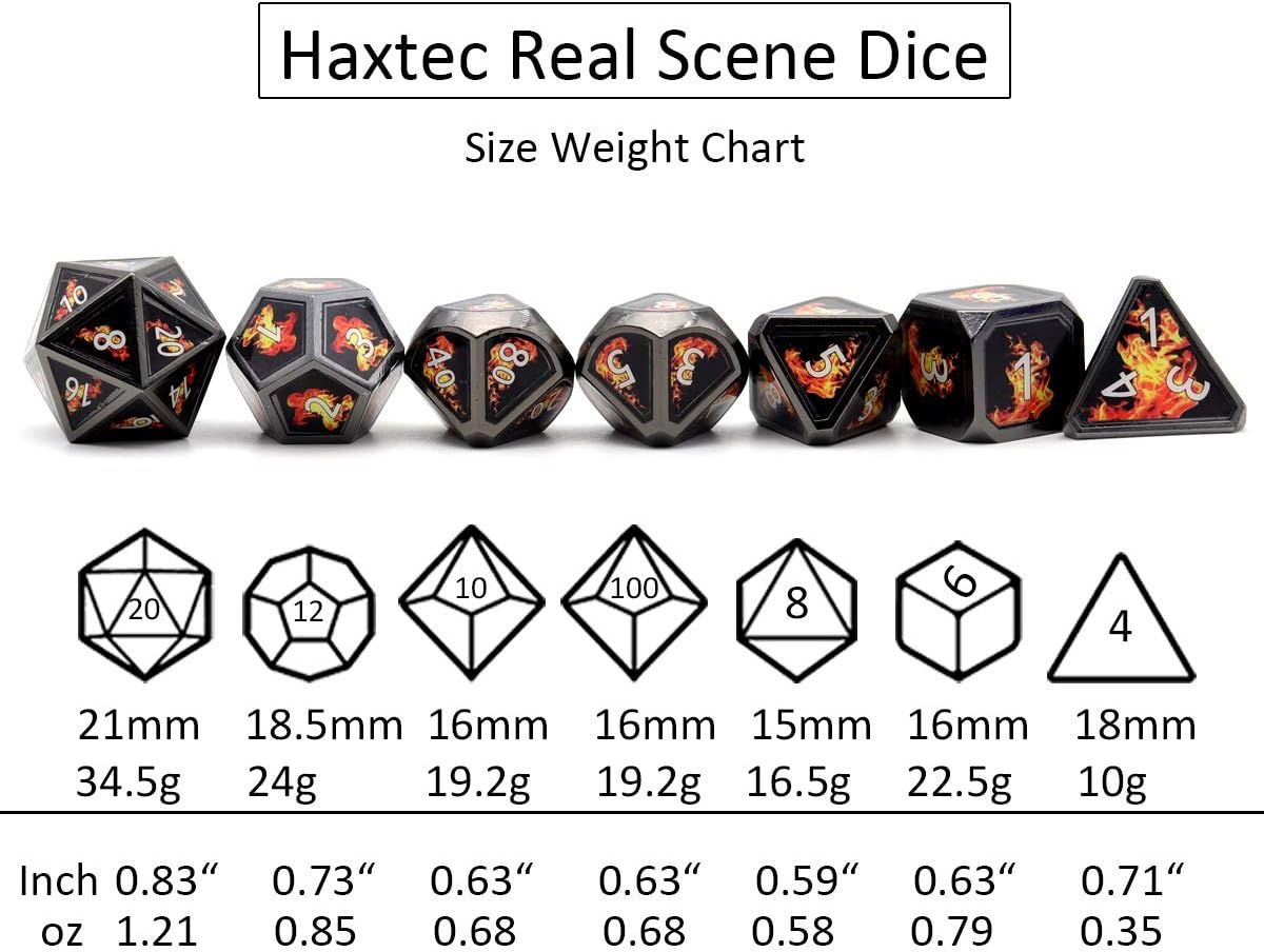 Haxtec Fire Bolt Real Scene Metal DND Dice Set Black Polyhedral Metal Dice for D&D Compatible with Dungeons and Dragons Gifts TTRPG Games-Dark Fire
