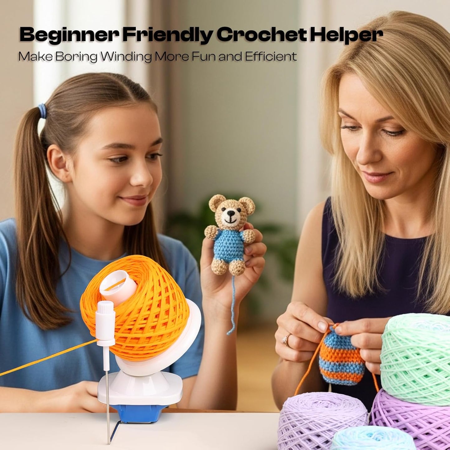 Caydo Yarn Winder with Tension Spring, One Hand Operated Winder, 4-7oz Efficiently Compact Cake Roller for Crocheting, Portable Ball Spinner for Crocheters&Knitters, Good Helper for Craft Lovers(Blue)