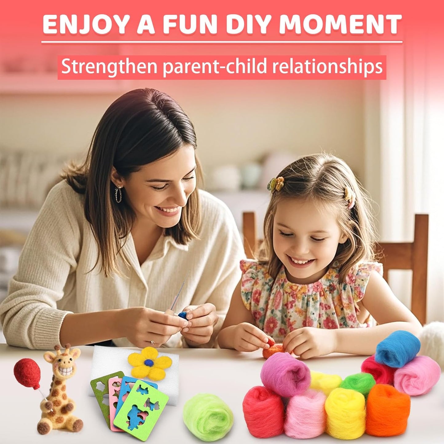 Yizzvb Needle Felting Kit, Wool Roving 24 Colors Set, Needle Wool Felting Tools Kit for Beginners, Needle Felting Starter Kits with Felting Needles for Felted Animal Needle Felting Supplies