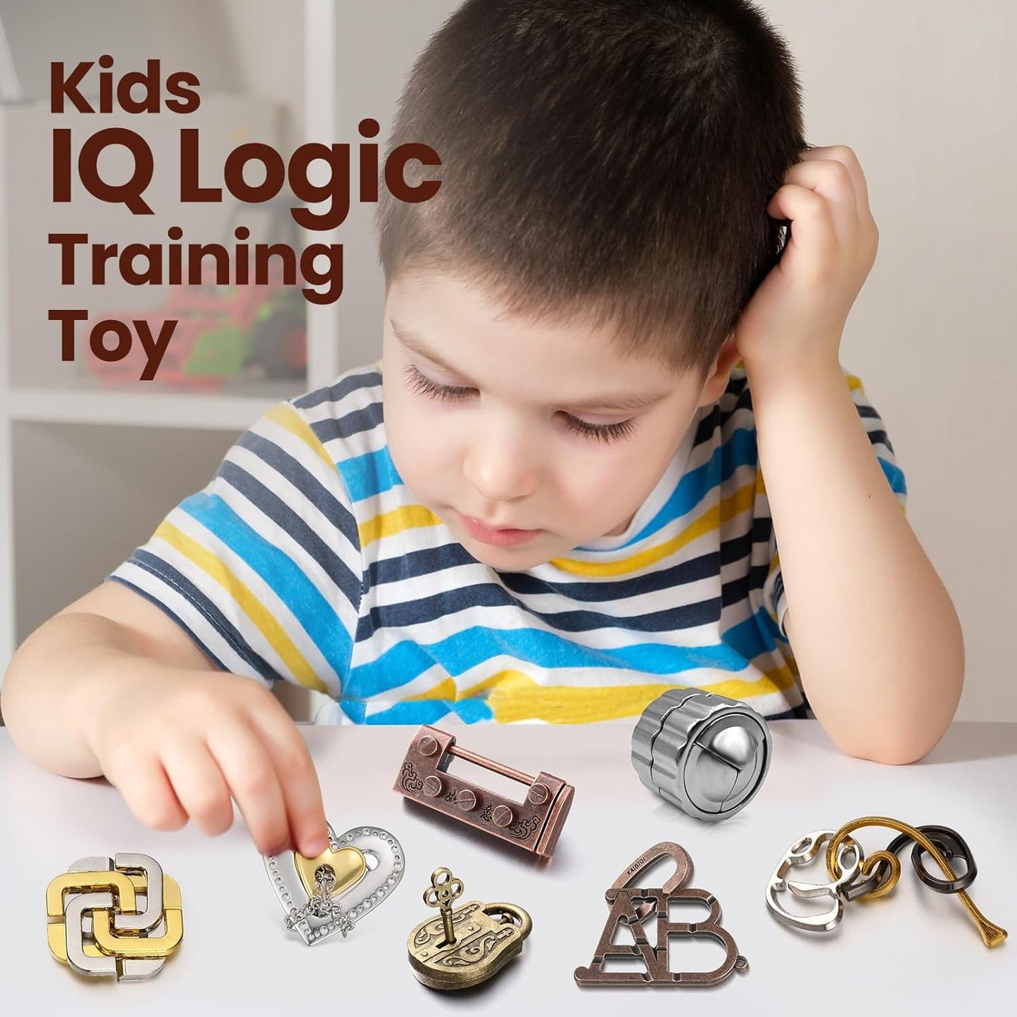 Wettarn 9 Pcs Metal Brain Teaser Puzzles Teaser 3D Steel Puzzle for Adults Unlock Interlocking Games IQ Education Smart Logic Test Toys for Adults Mind Challenge(Novelty Style)