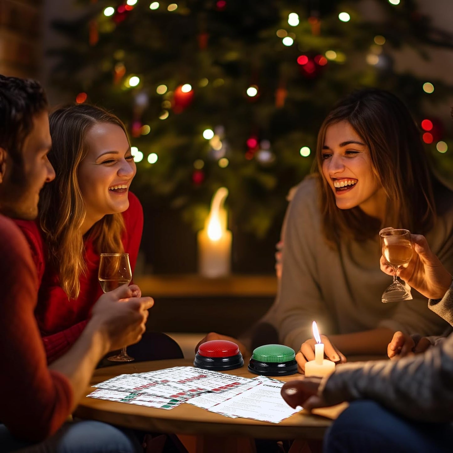 Christmas Friendly Feud Game with 2 Answer Buzzers, Holiday Feud Cards for Family Game Night Fun Trivia Quiz for Xmas Party Office Class Groups Team Building