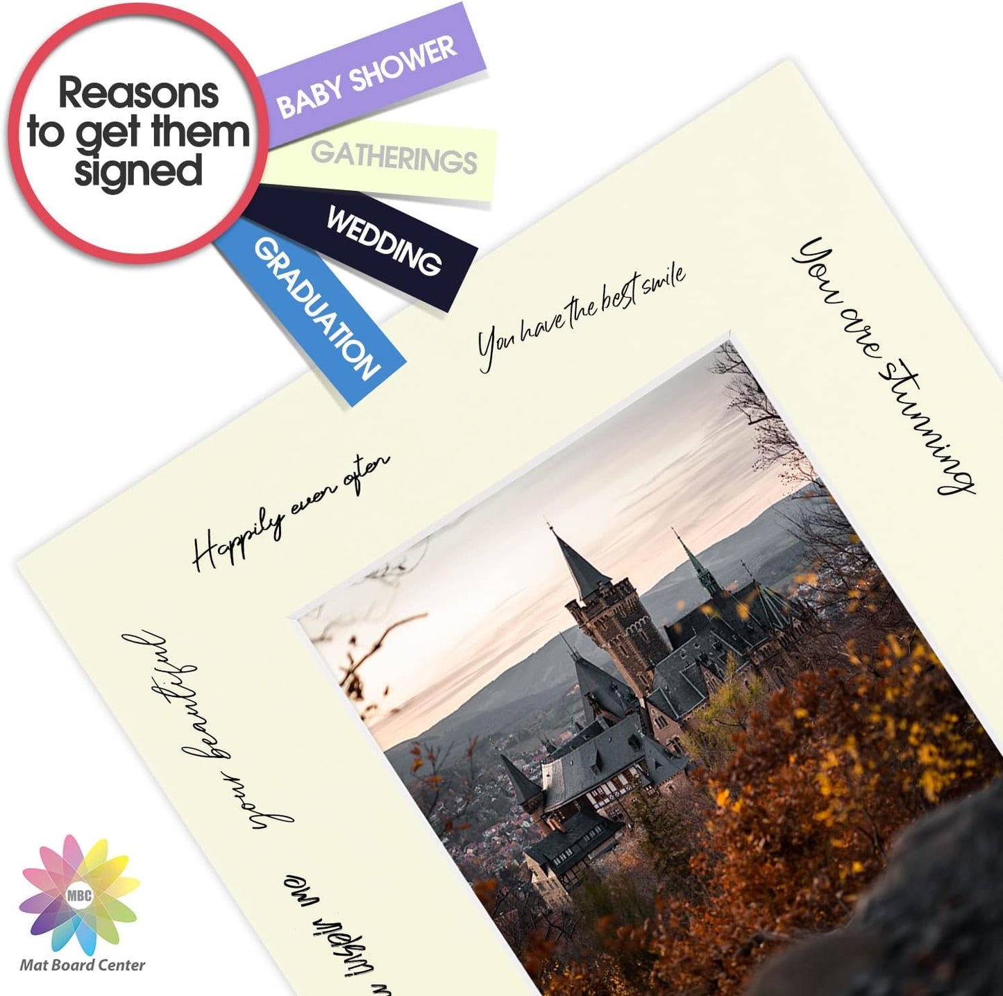 Mat Board Center, Pack of 10, 8x10 for 5x7 Ivory Color Mats - Bevel Cut, Acid Free, 4-ply Thickness, White Core - for Pictures, Photos, Framing