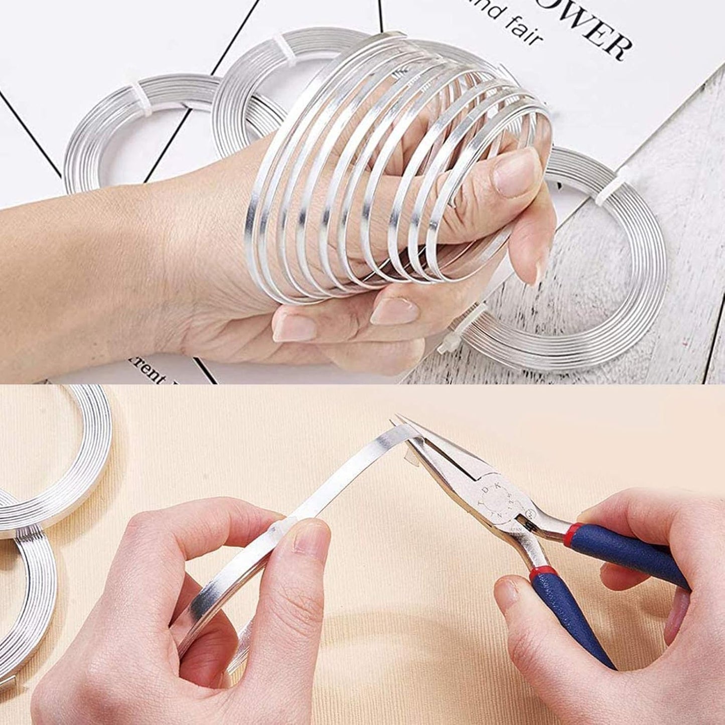 Cinvo 3 Rolls Flat Craft Wire Jewelry Wire Flexible Aluminum Wire Tarnish Resistant for Bezel Sculpting DIY Jewelry Craft Making (1mm Thickness, 3mm Width, Silver, Gold and Rose Gold)