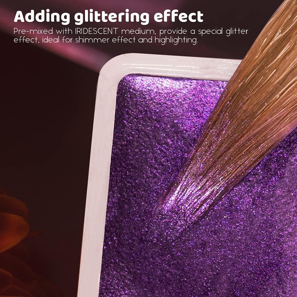 Paul Rubens Artist Watercolor Paints-Metallic Glitter Solid Colors-Pink Portable Metal Case with Palette-24 Color Set Sparkle Watercolor