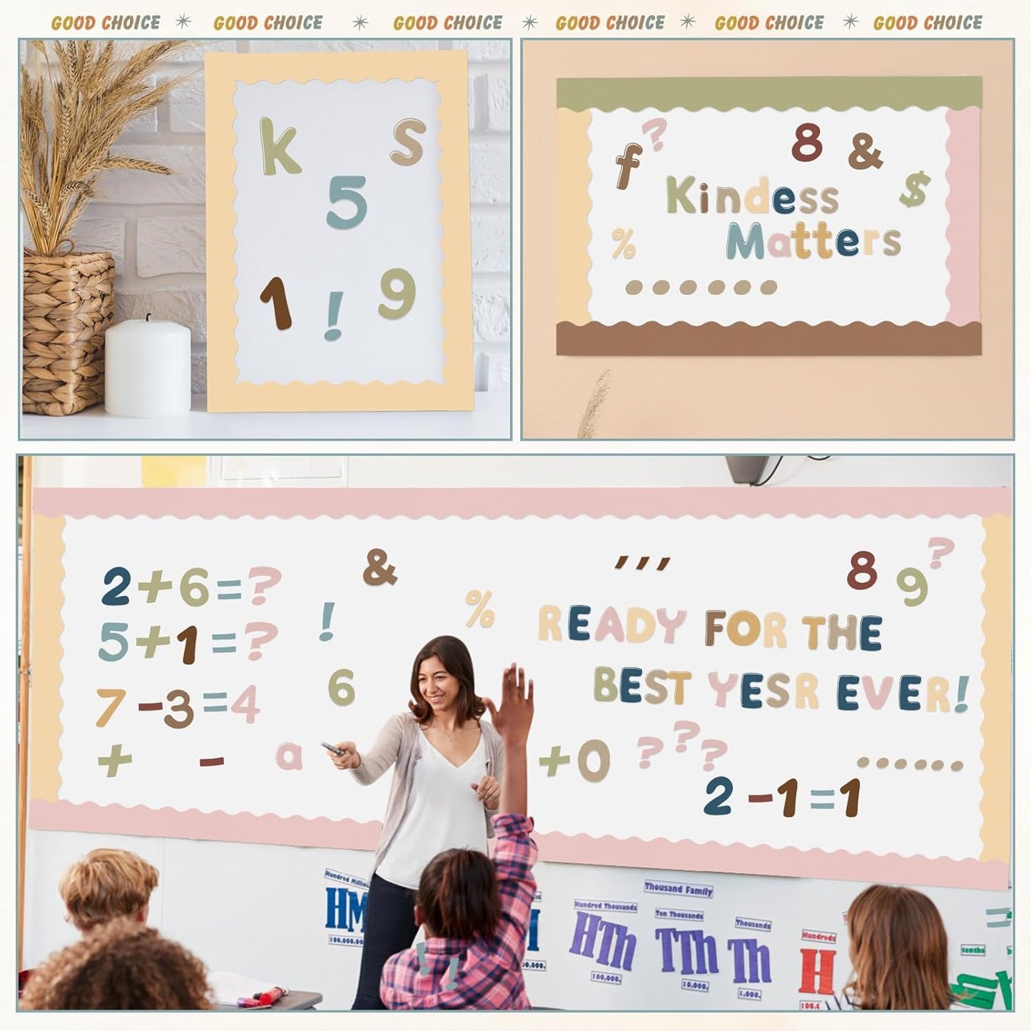 221 Pcs Bulletin Board Letters Round Alphabet Number Punctuation Symbol Combo Letter Cutouts Classroom Decoration for School Classroom Chalkboard Poster Board(Boho Round)