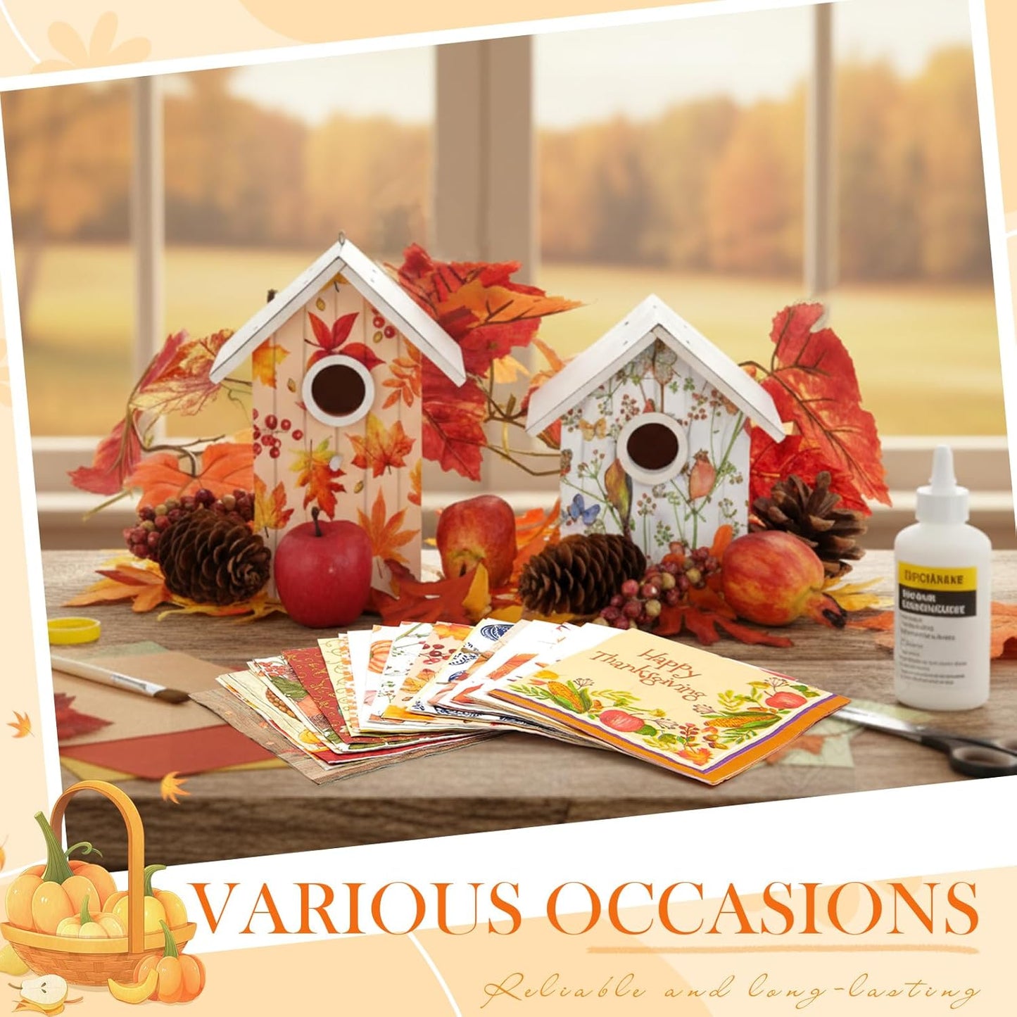 Crtiin 20 Pack Fall Decoupage Napkins Autumn Napkins Floral Pumpkin Maple Leaf Decorative Paper for Thanksgiving Harvest Birthday Party Beautiful Gorgeous, 20 Styles Each 6.5 Inches