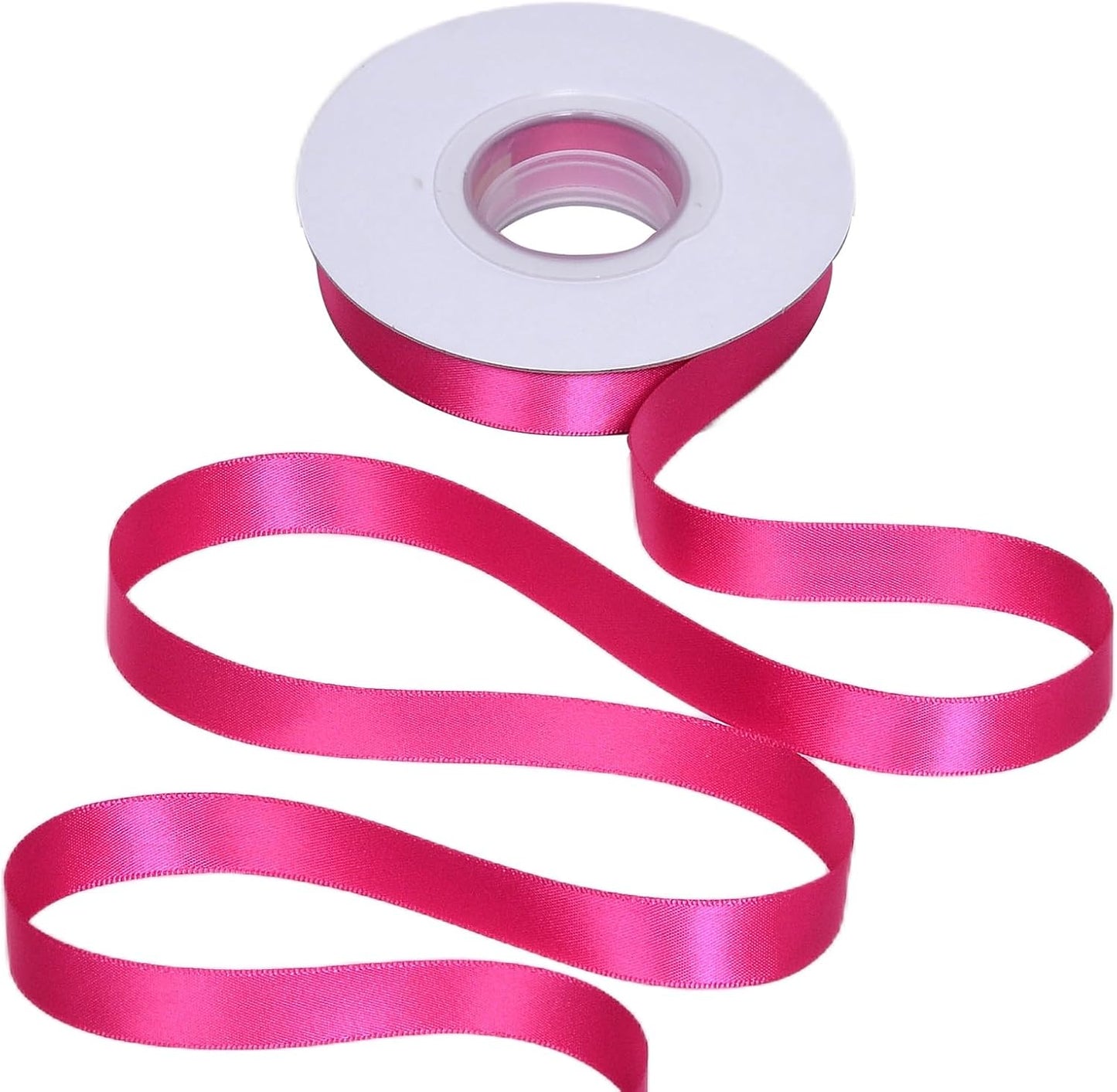 YAMA Hot Pink Double Faced Satin Ribbon 5/8 Inch 25 Yards Hot Pink Fabric Ribbons for Gift Wrapping Crafts Bows Wedding Party Decoration