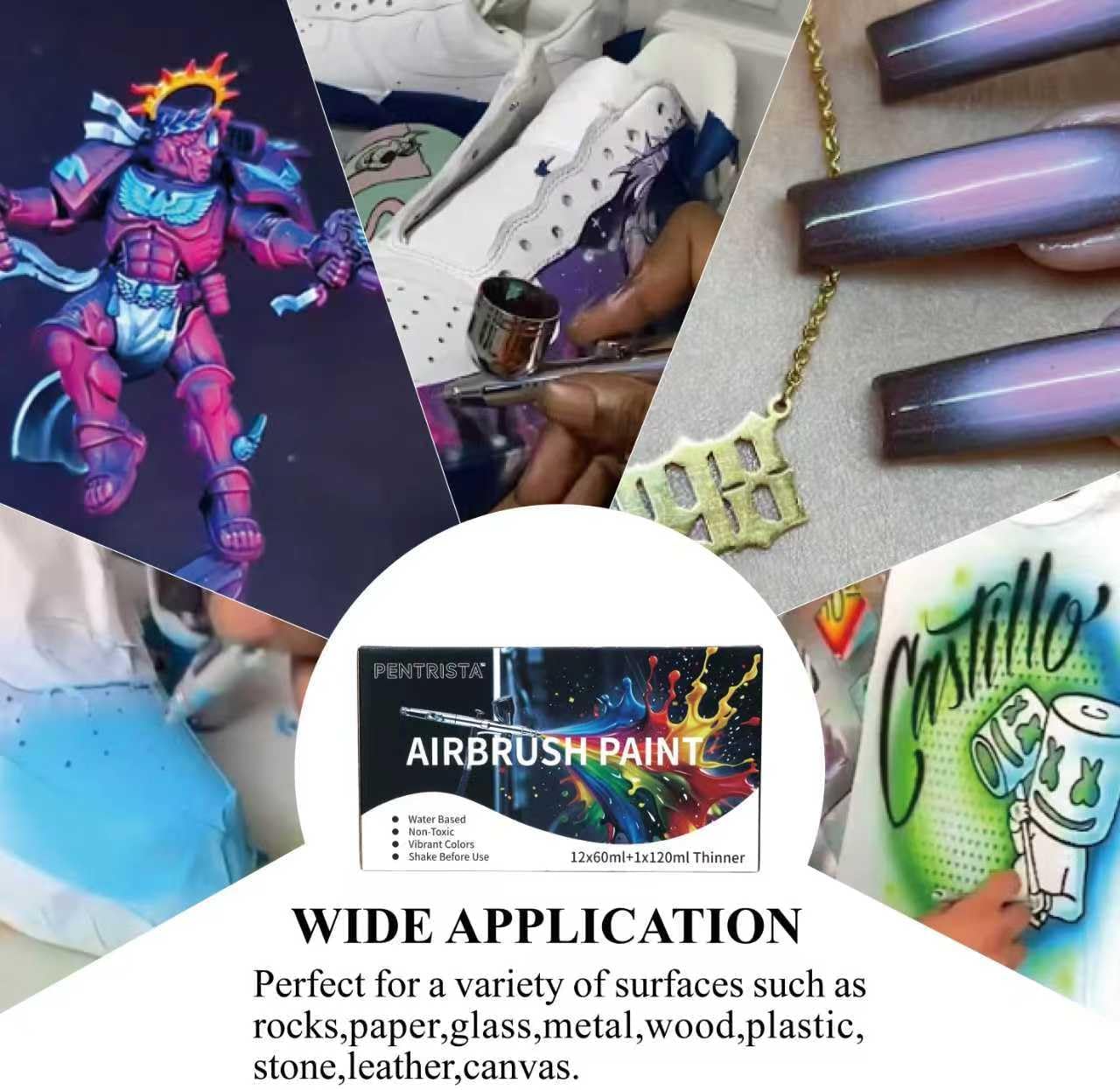 Airbrush Paint Set,12 Colors(2.03oz, 60 ml) with 4.06oz Thinner,Ready to Spray Air brush Paint, Water-Based Acrylic Airbrush Set for Nails,Models,Hobbyist and Artists