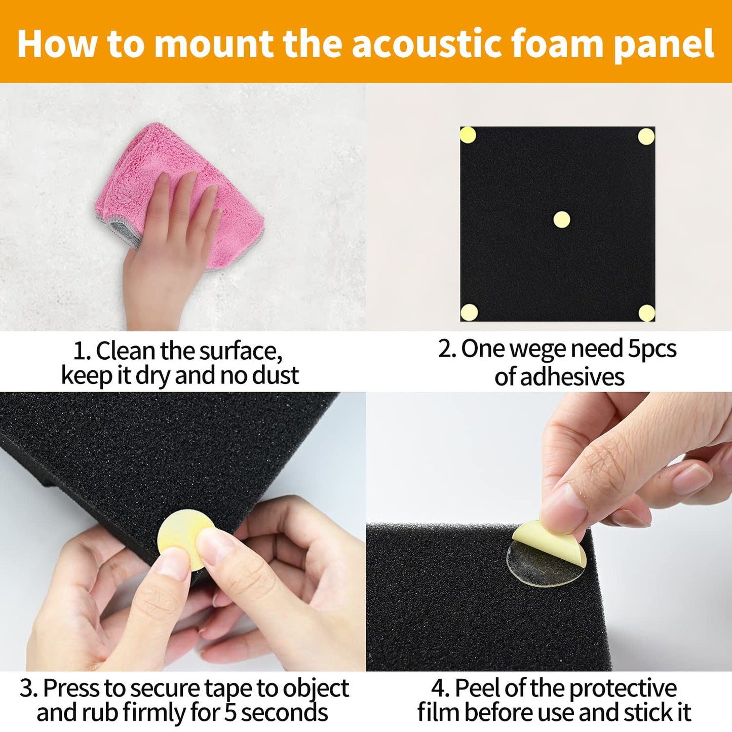 Focusound 300 Pack Yellow Point Double-Sided Adhesive Dots for Acoustic Soundproofing Foam Panels