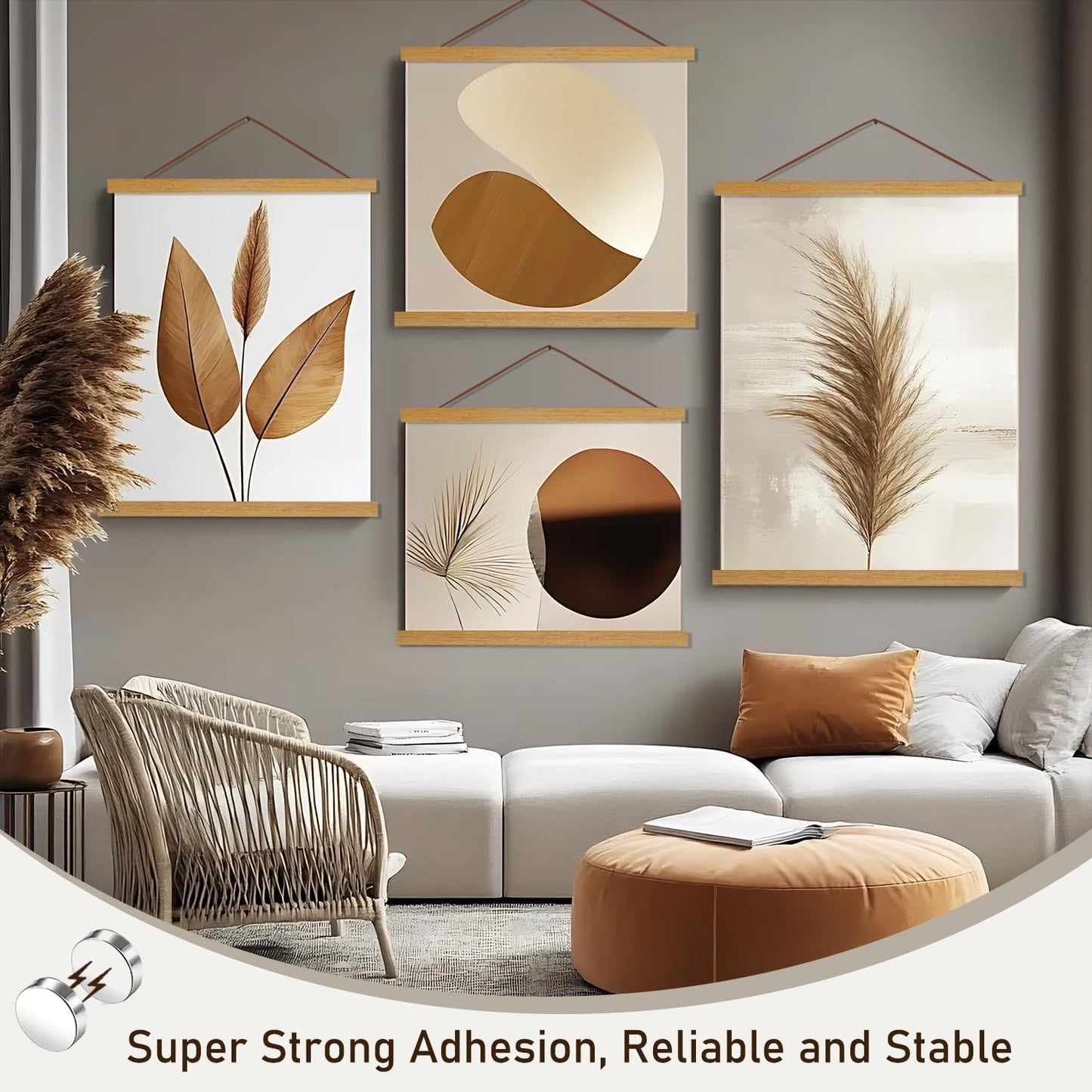 Artmag Magnetic Poster Hanger Frame, 18x24 18x12 18x28 Light Wood Wooden Magnet Canvas Artwork Print Poster Hangers Frames Hanging Kit (Teak Wood, 18")