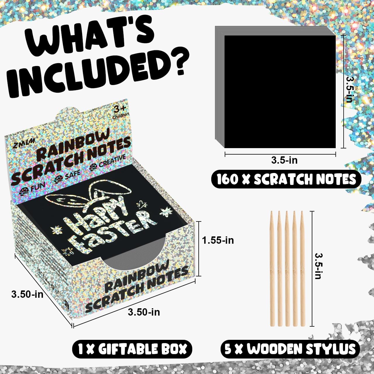 ZMLM 165 Rainbow Scratch Paper Art Crafts Mini Notes Kids Gifts 4 5 6 7 8 9 10 Years Old Girls Boys Students Teens Classroom Prizes School Supplies Birthday Party Travel Toy Activity (Silver)