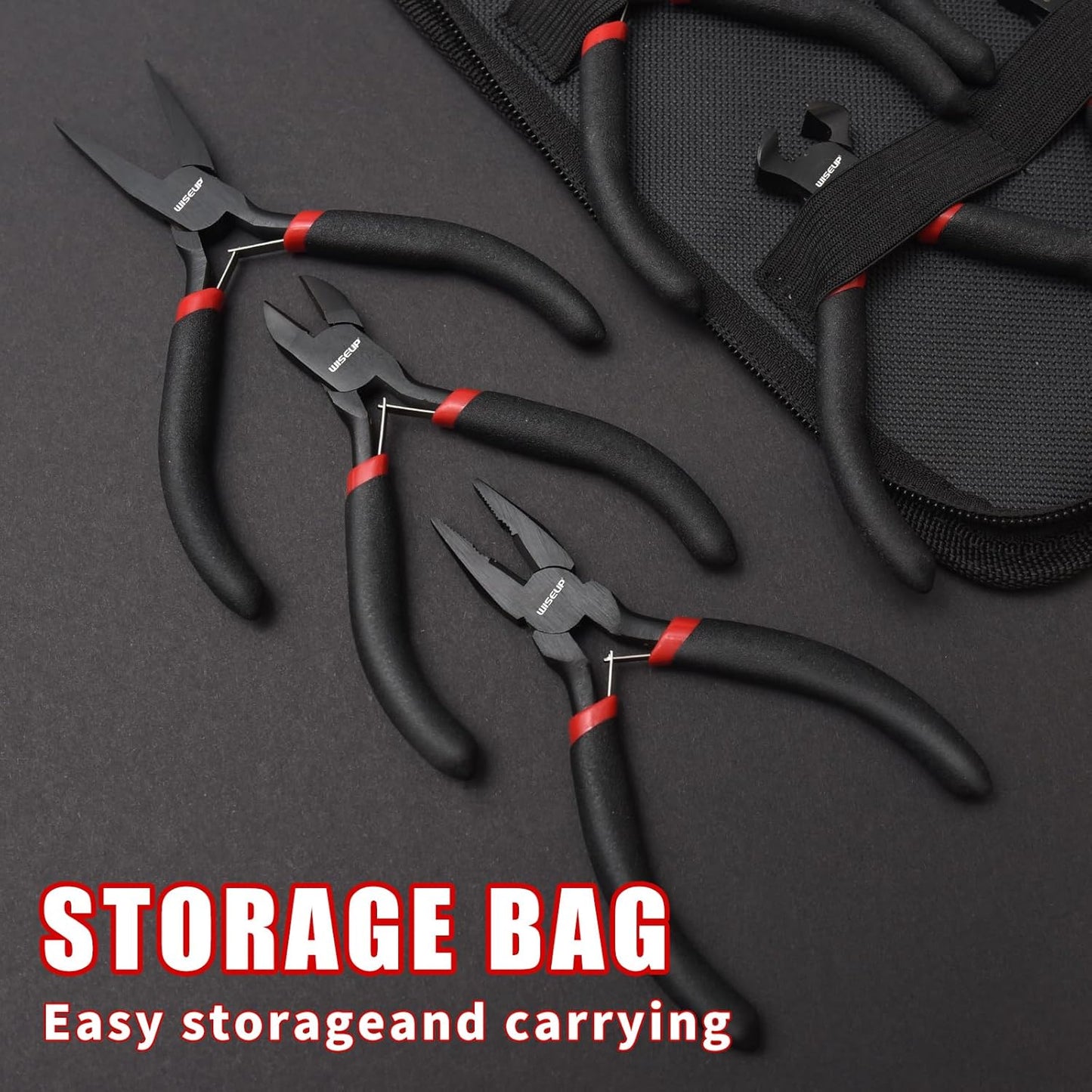 WISEUP 8-Piece Mini Pliers Set,Needle, Round, Flat, Long, Bent Nose, Diagonal, End Cutting & Linesman Pliers for Crafting, Electronics & Jewelry Making,with Pouch