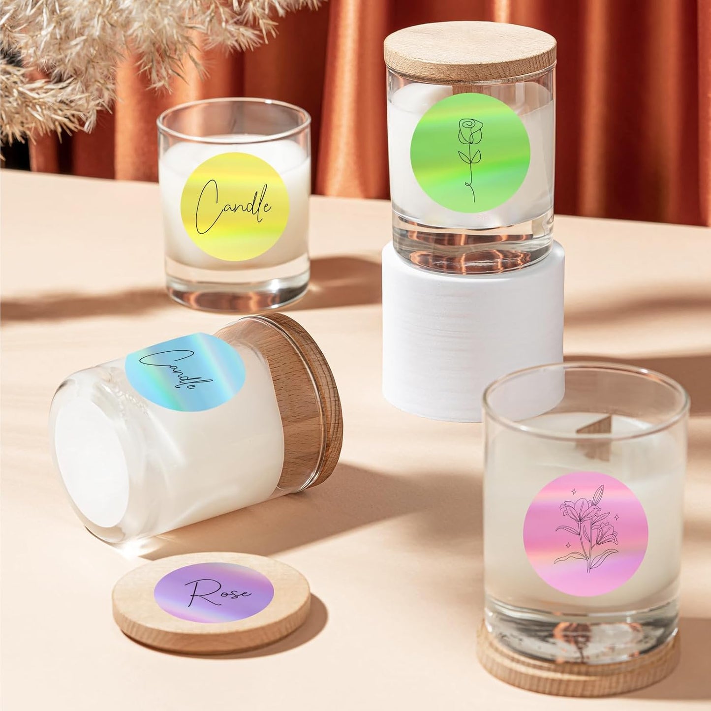 Holographic Thermal Labels Stickers 1.5 inch, Glitter Round Direct Thermal Stickers Label, Perforation Line Design (350 Sheets, 5 Colors)