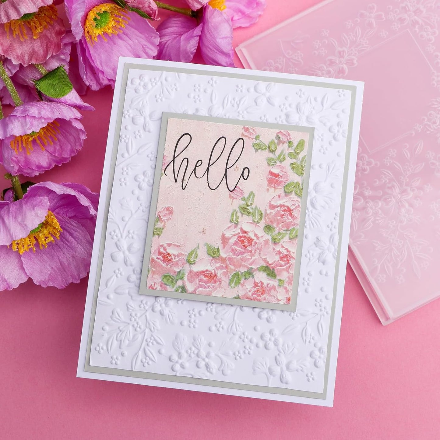 BAOFALI 3D Embossing Folder for Card Making,Cherry Blossom Plastic Texture Fades Embossing Folder Template for Scrapbooking and Other Paper Craft Album Stamps DIY Decoration 6.3" L x 4.5" W