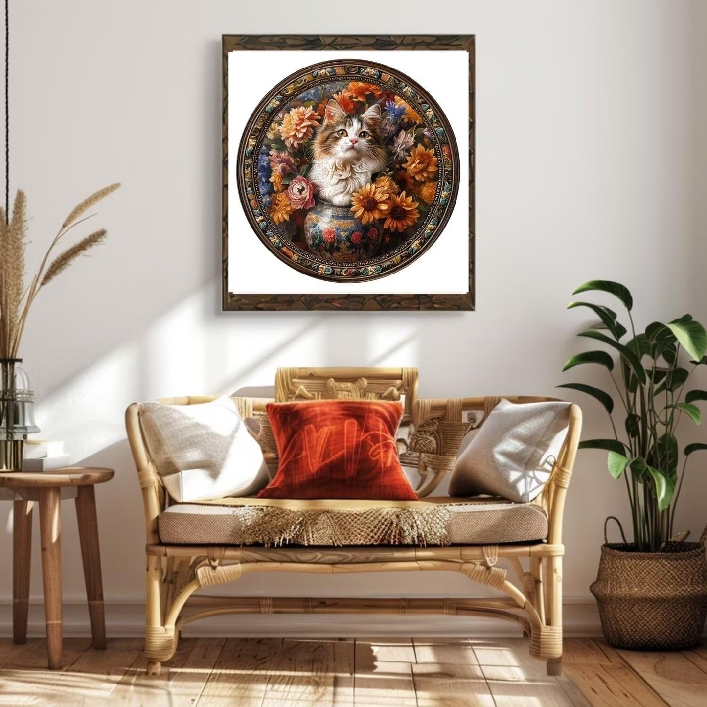 Wooden Puzzles Adults, Beautiful Tricolor Cat Wooden Puzzles 100 Pieces, Unique Animal Shaped Wood Challenging Jigsaw Puzzles Gifts for Adults, 8.5x8.5in