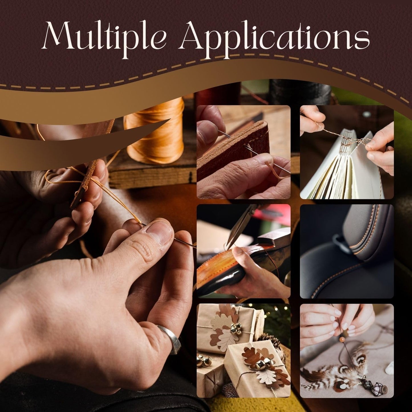 Flexzion Waxed Thread - 284 Yards (260 meters) 0.8mm 150D Polyester Wax Thread for Leather Sewing, Bookbinding, Stitching, Repairing, Beading, & DIY Projects (Beige)