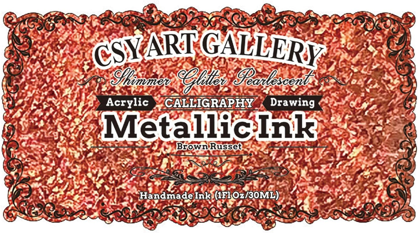 CSY Art Gallery Metallic Calligraphy Inks for Artist -Acrylic Paints 30ml – Perfect for Canvas, Wood, Ceramic, and DIY Projects (Brown Russet)