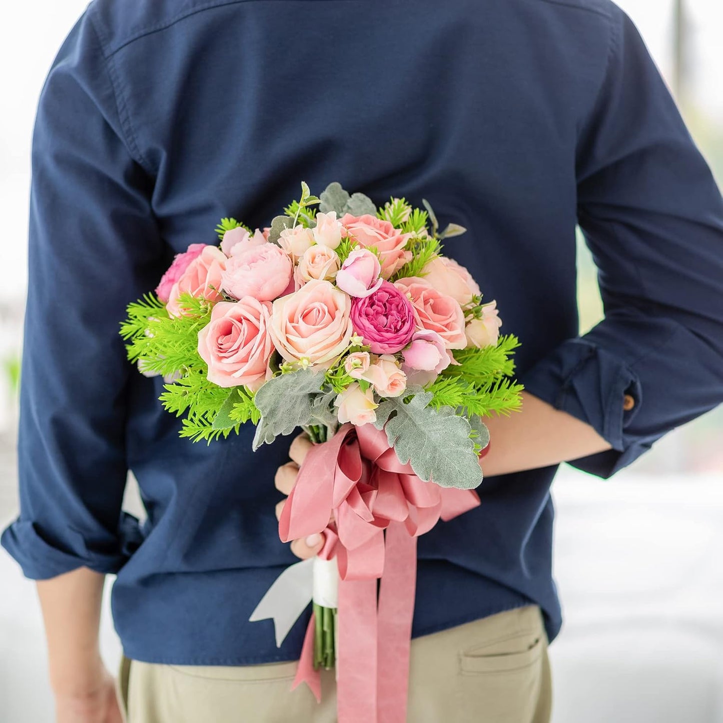 LIUYAXI Rose Gold Double Faced Satin Ribbon, 3/8" X Continuous 25 Yards, Ribbons Perfect for Gift Wrapping Bows Bouquet Wedding Decor DIY Craft and More