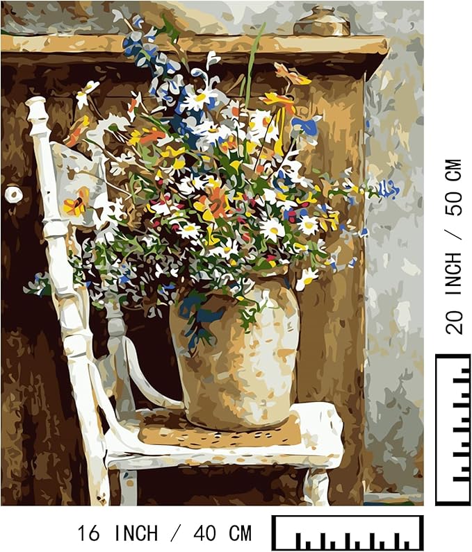 BAISITE Paint by Numbers Kit for Adults Beginners,20" Lx16 W Canvas for Painting Kits for Adults in Colorful Box Daisy Vase-BSC003-Already Stretched on a Wooden Frame