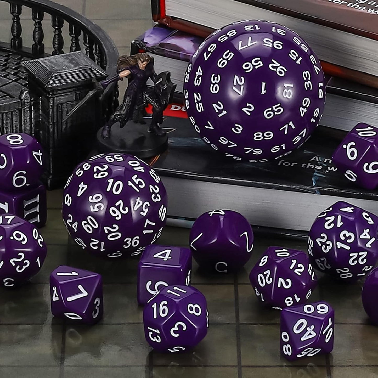 CiaraQ DND Polyhedral Dice Set (15pcs) D4-D100 Game Dice with Dice Bag for Dungeons and Dragons Role Playing Table Games (Purple & White)