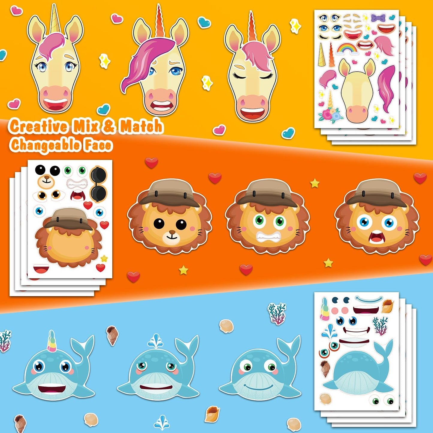 Aowplc 48 Sheets Make-a-Face Animal Stickers Mix and Match for Kids Party Favors Supplies Activities Crafts