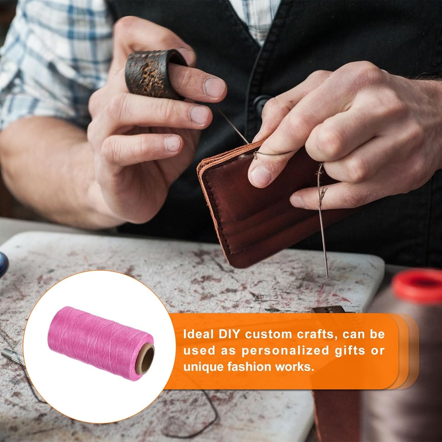 MECCANIXITY Waxed Thread,197 Yard 1mm 210D Flat Wax Thread Polyester Waxed String for Leather Sewing Hand Weaving Book Binding Home Decoration,Rose Red