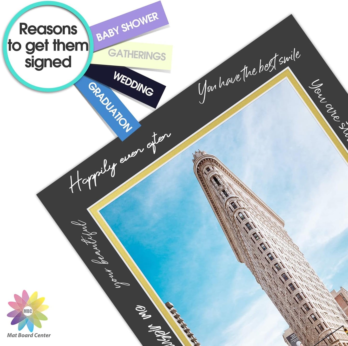 Mat Board Center, Double Mat - Acid Free, 8-ply Thickness, White Core - for Pictures, Photos, Framing (Black Over Gold, 11x14 for 8.5x11, Pack of 5)