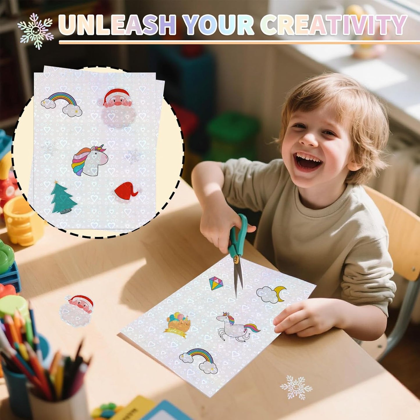 20 Sheets Holographic Sticker Paper,8.5x11 Inch Clear Printable Vinyl Sticker Papers,Self-Adhesive Waterproof for Inkjet/Laser Printer(Clear Heart)